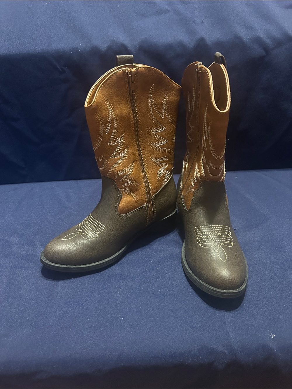 Kids Brown Two-Tone Cowboy Boots with Zip
